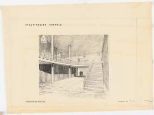 Stadttheater, Krefeld: Vorderhaus: perspektivische Ansicht Treppenaufgang zum oberen Foyer