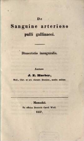 De sanguine arterioso pulli gallinacei : dissertatio inauguralis