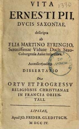 Vita Ernesti Pii, Ducis Saxoniae