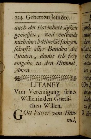Litaney Von Vereinigung seines Willen in den Göttlichen Willen. - Gebett vom Göttlichen Willen.