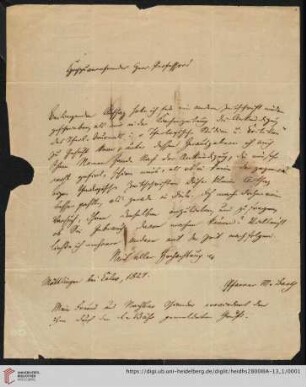 Korresponenz Christian Gottlob Barth / Karl Ullmann: Brief von Chrstian Gottlob Barth an Karl Ullmann