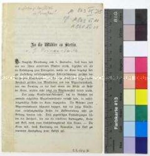 Flugschrift von John Prince-Smith betreffend seine Mitgliedschaft im preußischen Abgeordnetenhaus