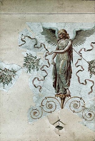 Tapete mit exotischen Vögeln und geflügelten weiblichen Figuren