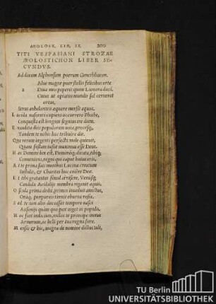 Titi Vespasiani Strozae Aeolostichon Liber Secundus.