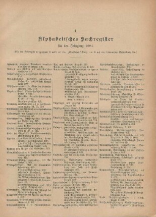 Alphabetisches Sachregister für den Jahrgang 1894
