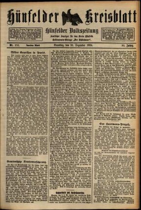 Erste Ausgabe vom Samstag, den 20. Dezember 1924.