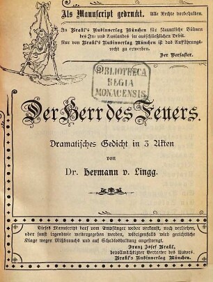 Der Herr des Feuers : Dramatisches Gedicht in 3 Akten