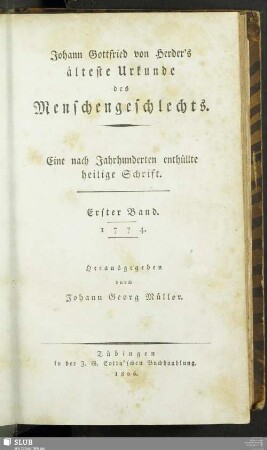 5: Älteste Urkunde des Menschengeschlechts : Eine nach Jahrhunderten enthüllte heilige Schrift; Erster Band. 1774
