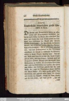LXXVII. Kupferstiche verursachen große Unruhen in Rom.