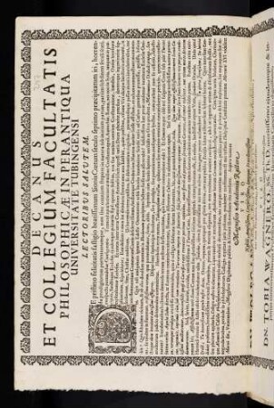Decanus Et Collegium Facultatis Philosophicae In Perantiqua Universitate Tubingensi Lectoribus Salutem