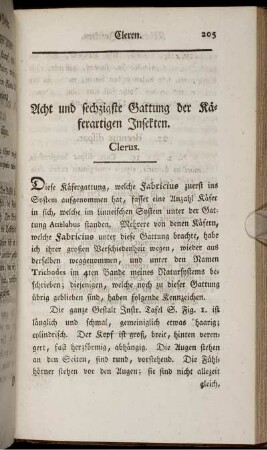 Acht und sechzigste Gattung der Käferartigen Insekten. Clerus.