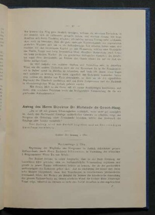 Antrag des Herrn Direktor Dr. Hofstede de Groot-Haag.