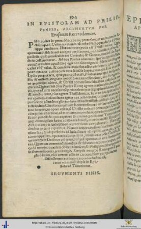 IN EPISTOLAM AD PHILIPPENSES ARGUMENTUM PER Erasmum Roterodamum