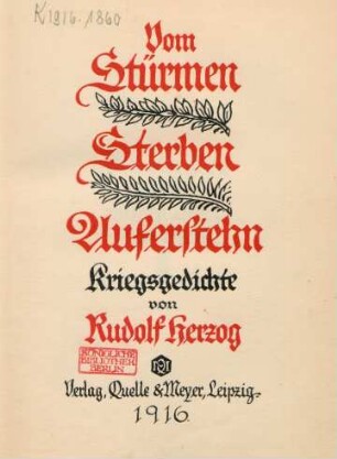 Vom Stürmen, Sterben, Auferstehn : Kriegsgedichte