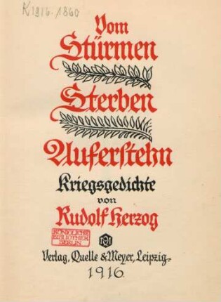 Vom Stürmen, Sterben, Auferstehn : Kriegsgedichte