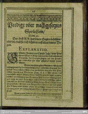 Predigt uber nachgesetztes Sprüchlein, Psalm 91.