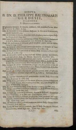Scripta B. DN. D. Philippi Balthasaris Gerdesii, Academica