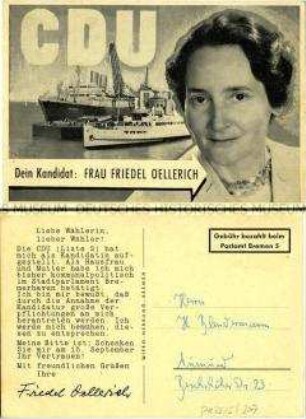 Wahlwerbung der CDU Bremen zur Bundestagswahl 1957