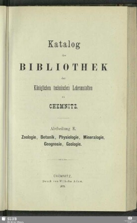 Abtheilung E. Zoologie, Botanik, Physiologie, Mineralogie, Geognosie, Geologie