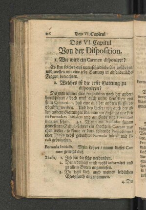 Das VI. Capitul. Von der Disposition.