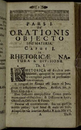 Pars I. De Orationis Objecto Seu Materia.