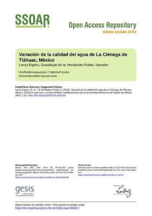 Variación de la calidad del agua de La Ciénega de Tláhuac, México