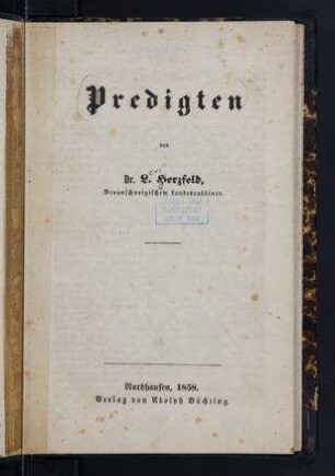 Predigten / von L. Herzfeld