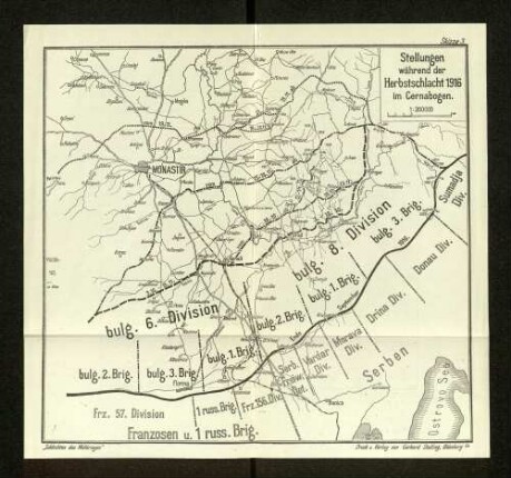 Skizze 3. Stellungen während der Herbstschlacht 1916 im Cernabogen.