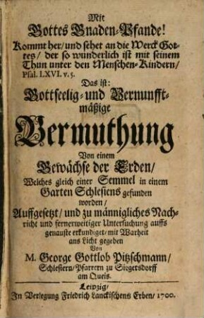 Vermuthung von einem Gewächse der Erden