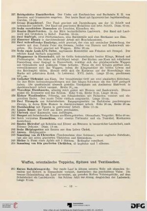 Waffen, orientalische Teppiche, Spitzen und Textilsachen (Nr. 251-293)