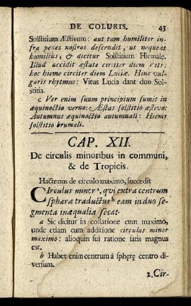 Cap. XII. De circulis minoribus in communi, & de Tropicis.