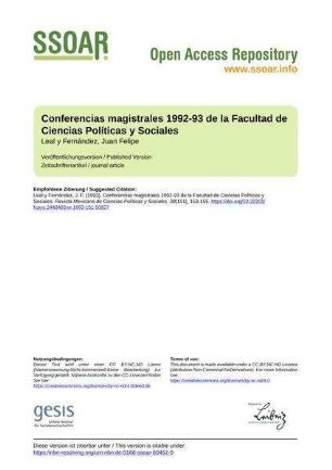 Conferencias magistrales 1992-93 de la Facultad de Ciencias Políticas y Sociales