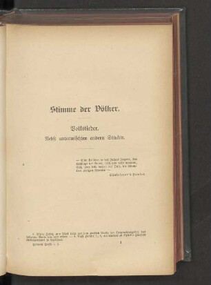 Stimme der Völker. Volkslieder. Nebst untermischten andern Stücken.