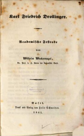 Karl Friedrich Drollinger : Academische Festrede