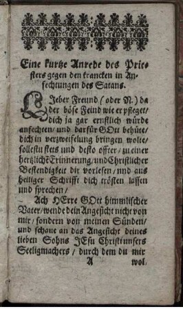 Eine kurtze Anrede des Priesters gegen den krancken in Anfechtungen des Satans