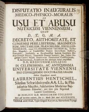 Disputatio Inauguralis Medico-Physico-Moralis De Usu Et Abusu Nutricum Viennensium