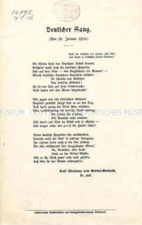 Patriotischer Liedtext zum 1. Weltkrieg