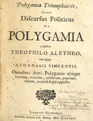 Polygamia Triumphatrix, Id Est Discursus Politicus De Polygamia