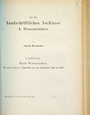 Aus dem handschriftlichen Nachlasse L. Westenrieders. 2, Briefe Westenrieder's