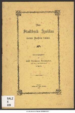 Das Stadtbuch Apoldas vom Jahre 1440