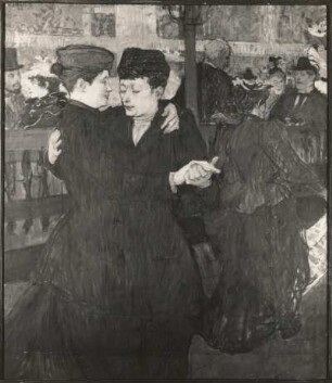 Im Moulin Rouge (1892, bezeichnet links oben: "HTLautrec 92"; Öl auf Pappe; 0,93 x 0,80 m; Nationalgalerie Prag)