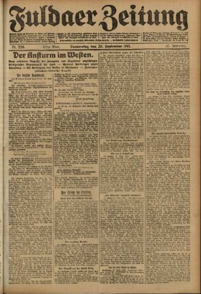 Erste Ausgabe vom Donnerstag, den 30. September 1915.