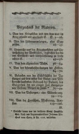 Verzeichniß der Materien