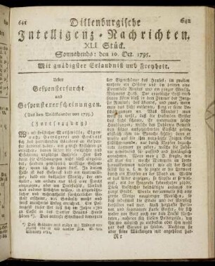 XLI. Stück. Sonnabends: den 10. Oct. 1795.
