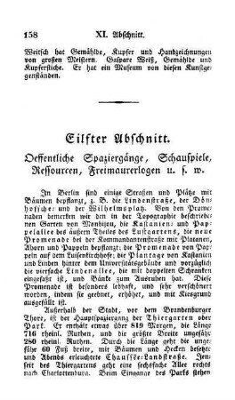 Eilfter Abschnitt. Oeffentliche Spaziergänge, Schauspiele, Ressourcen, Freimaurerlogen u. s. w.