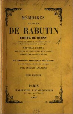 Mémoires de Roger de Bussy-Rabutin. I
