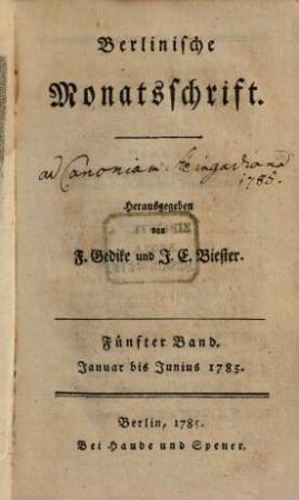 Berlinische Monatsschrift. 5. 1785