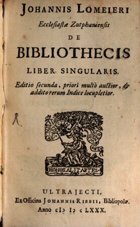 De bibliothecis liber singularis