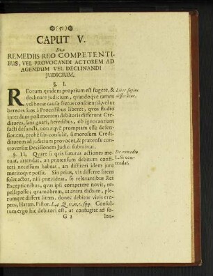 Caput V. De remediis reo competentibus, vel provocandi actorem ad agendum vel declinandi judicium.