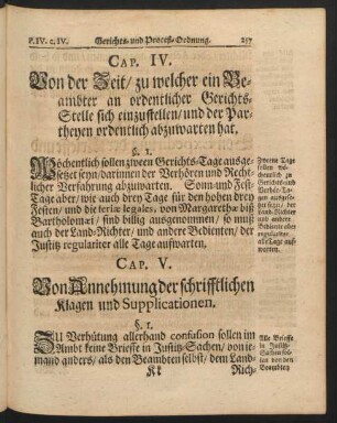Cap. V. Von Annehmung der schriftlichen Klagen und Supplicationen